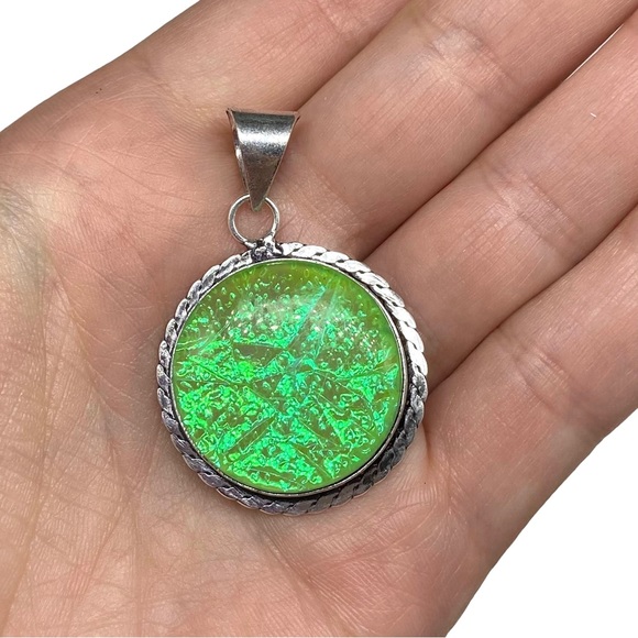 Jewelry - Synthetic Triplet Fire Opal Necklace Pendant 925 Sterling Silver Overlay Green